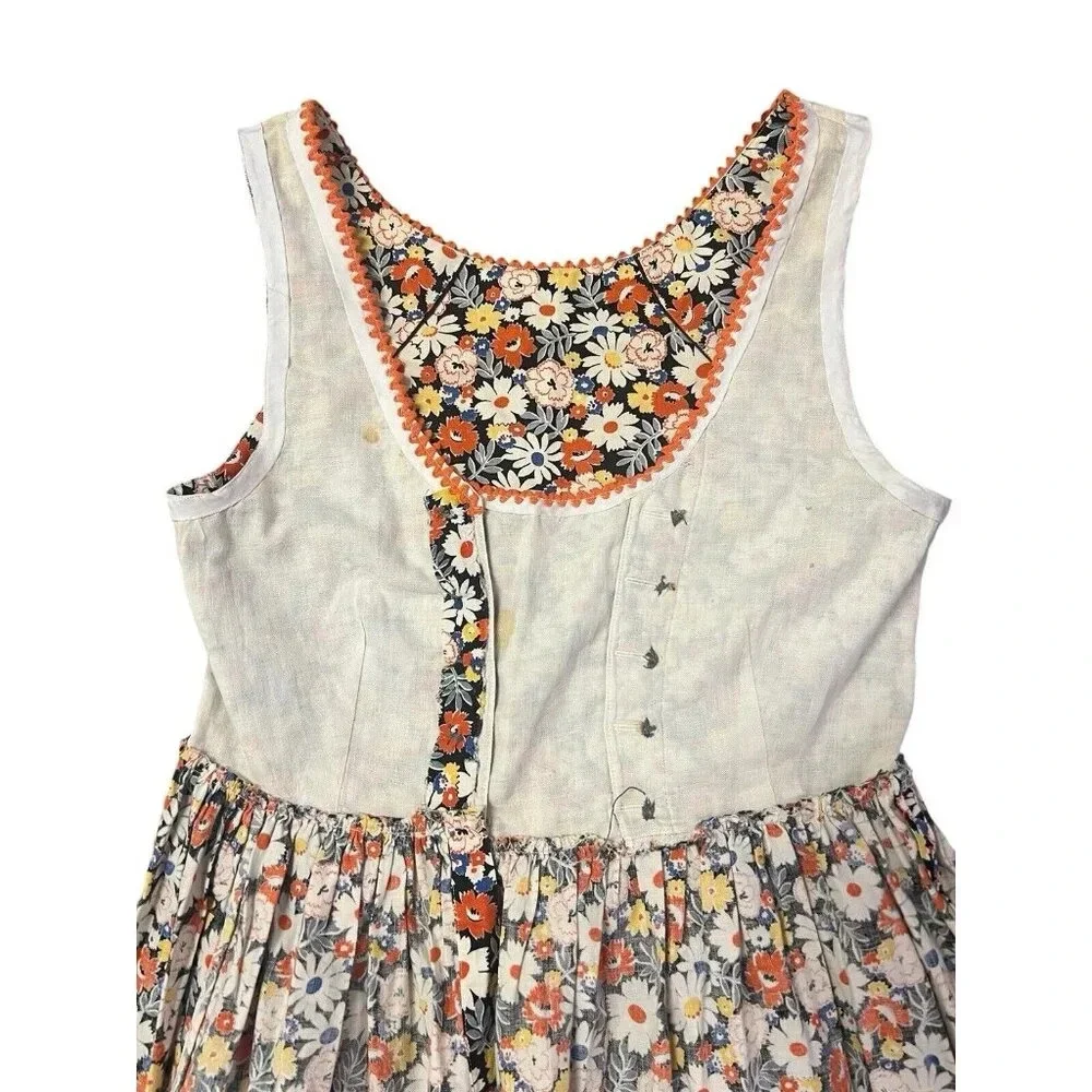 Vtg Retro Gogo Dress Floral 60s 70s Cottagecore Milkmaid Mini Small Handmade - Picture 16 of 16